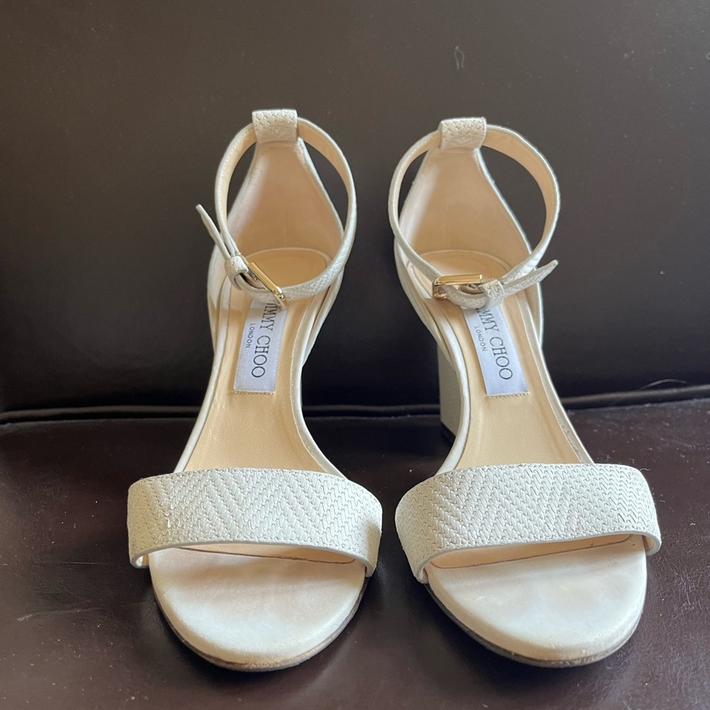 Jimmy Choo White Textured Leather Edina Shoes